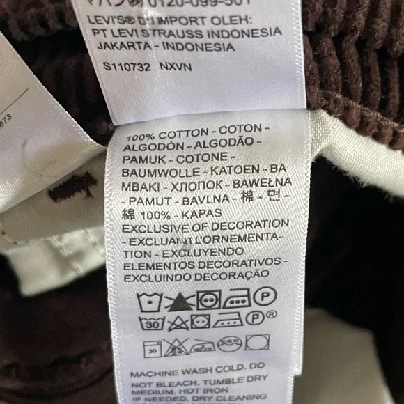 Levi's Baggy Dad Corduroy Pants Dark Brown Size 24 Premium - Picture 11 of 15